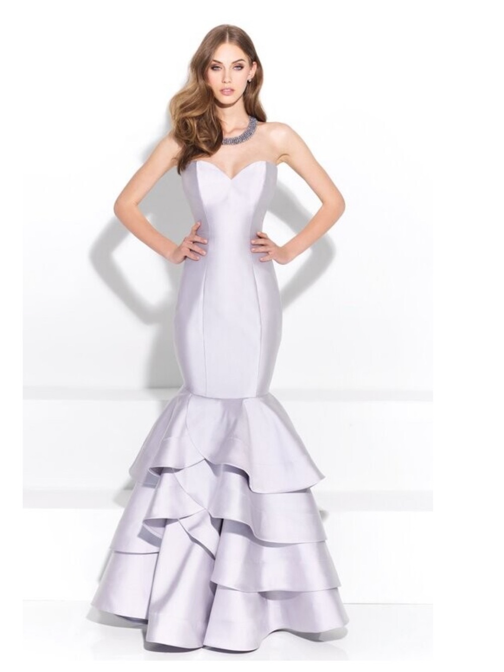 madison‎ james Strapless Silver Mermaid Gown